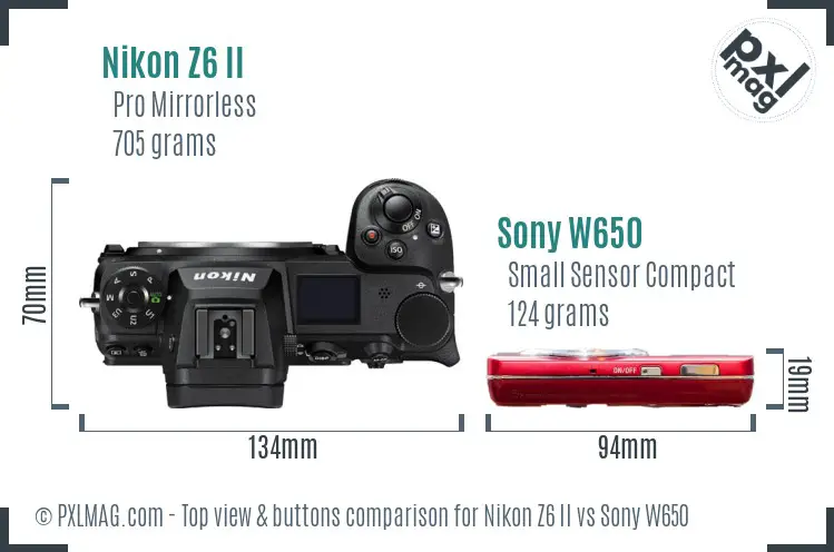 Nikon Z6 II vs Sony W650 top view buttons comparison