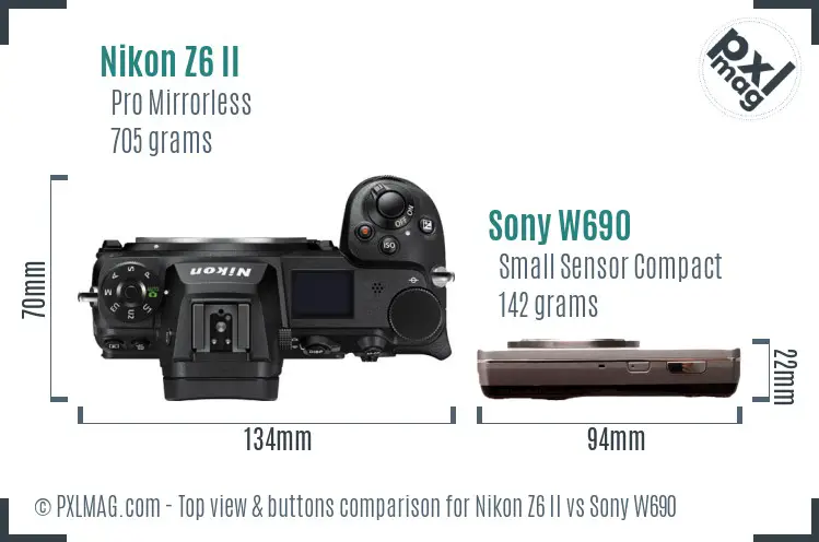 Nikon Z6 II vs Sony W690 top view buttons comparison Nikon Z6 II vs Sony W690 top view buttons comparison
