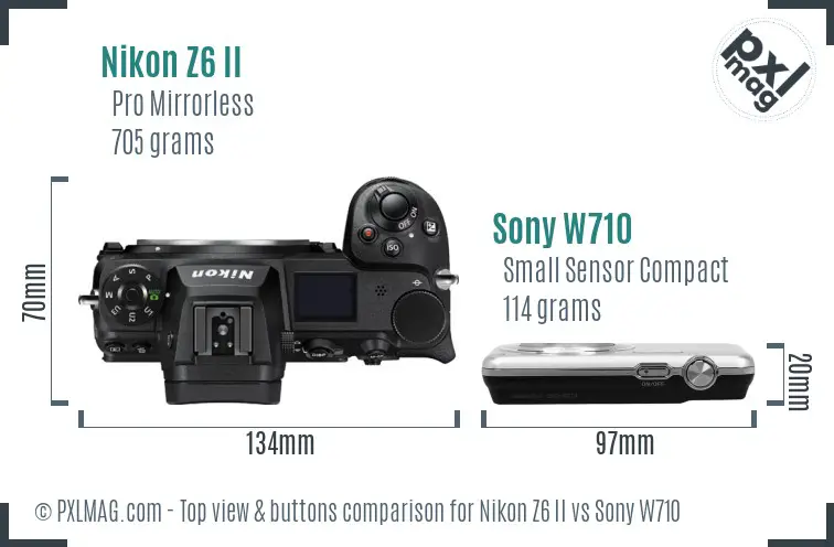 Nikon Z6 II vs Sony W710 top view buttons comparison Nikon Z6 II vs Sony W710 top view buttons comparison