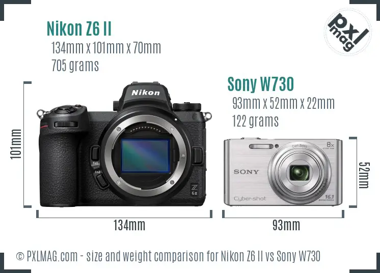 Nikon Z6 II vs Sony W730 size comparison