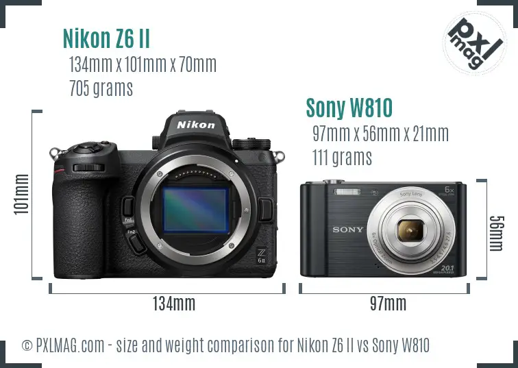 Nikon Z6 II vs Sony W810 size comparison