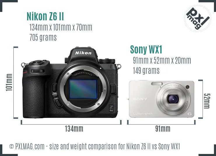 Nikon Z6 II vs Sony WX1 size comparison