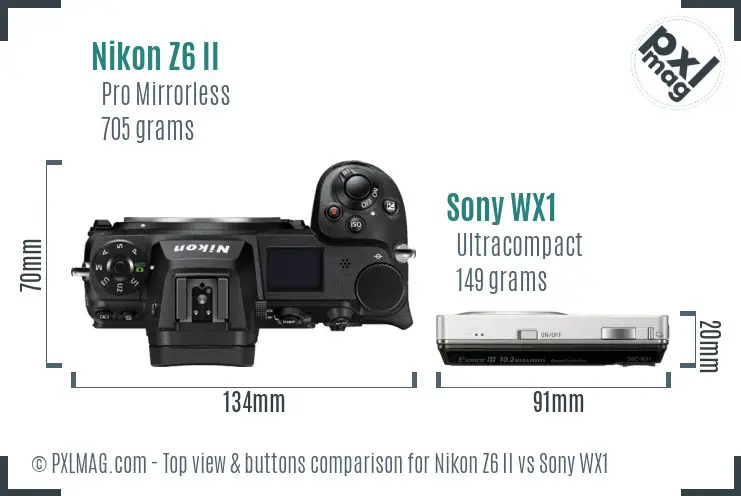 Nikon Z6 II vs Sony WX1 top view buttons comparison