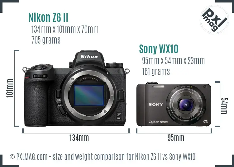 Nikon Z6 II vs Sony WX10 size comparison