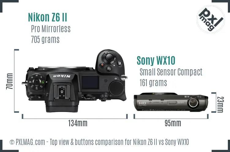 Nikon Z6 II vs Sony WX10 top view buttons comparison