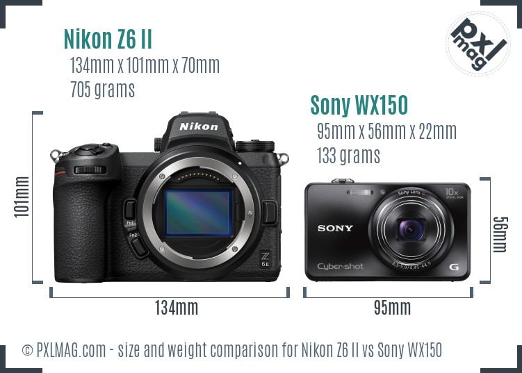 Nikon Z6 II vs Sony WX150 size comparison