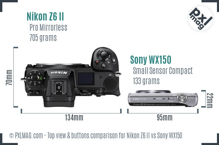 Nikon Z6 II vs Sony WX150 top view buttons comparison