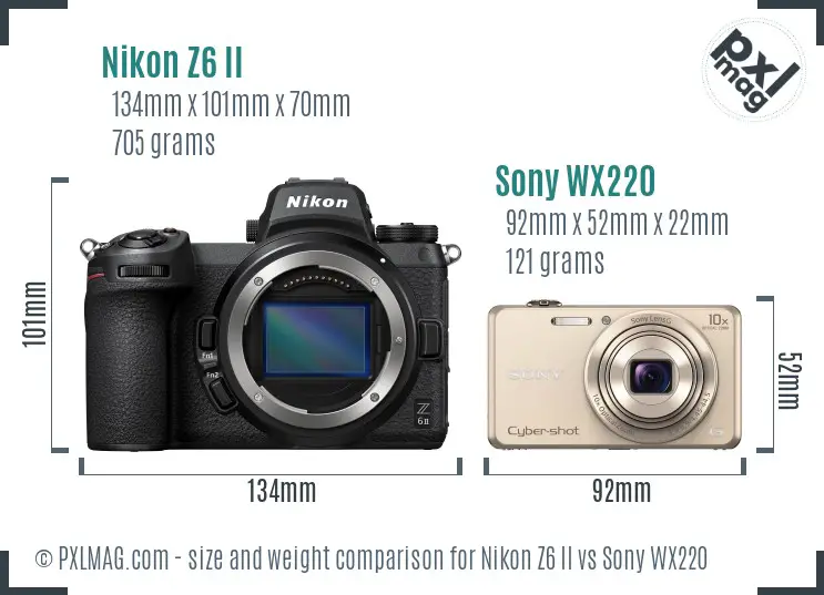 Nikon Z6 II vs Sony WX220 size comparison