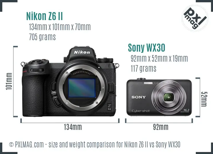 Nikon Z6 II vs Sony WX30 size comparison