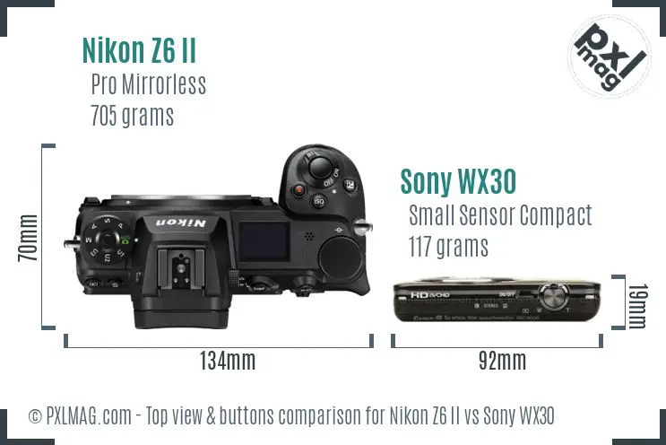 Nikon Z6 II vs Sony WX30 top view buttons comparison