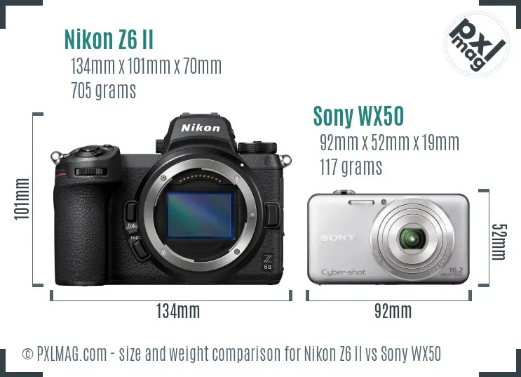 Nikon Z6 II vs Sony WX50 size comparison
