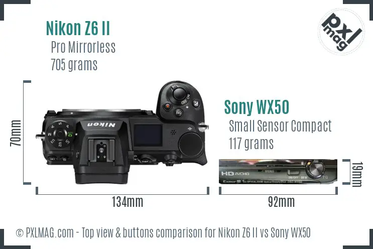 Nikon Z6 II vs Sony WX50 top view buttons comparison