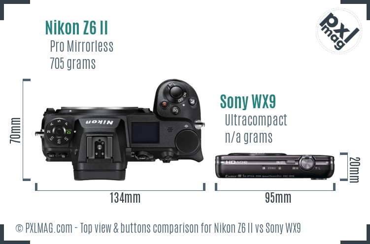 Nikon Z6 II vs Sony WX9 top view buttons comparison