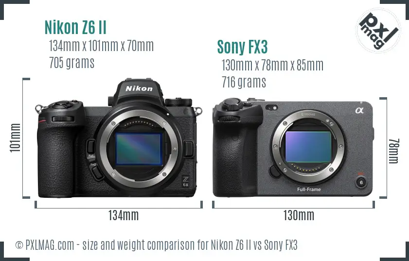 Nikon Z6 II vs Sony FX3 size comparison