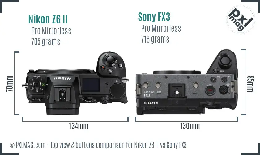 Nikon Z6 II vs Sony FX3 top view buttons comparison