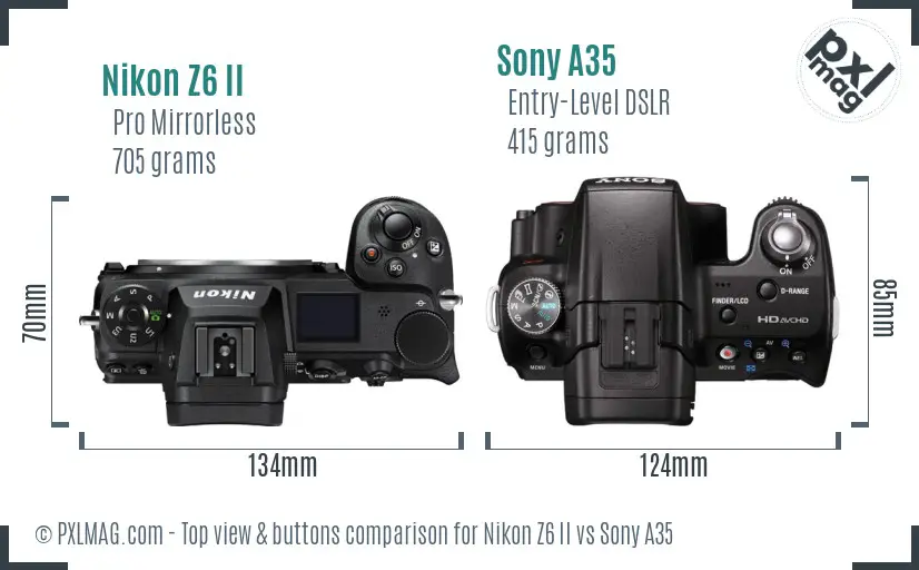 Nikon Z6 II vs Sony A35 top view buttons comparison Nikon Z6 II vs Sony A35 top view buttons comparison