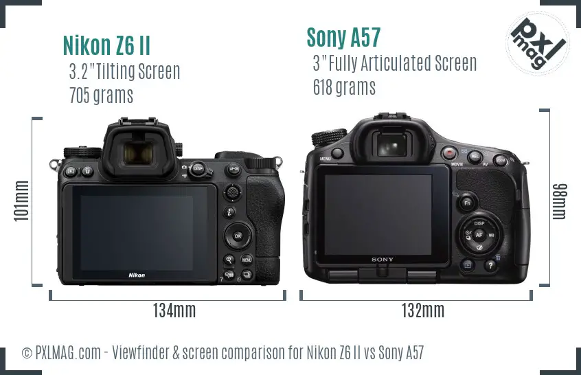 Nikon Z6 II vs Sony A57 Screen and Viewfinder comparison