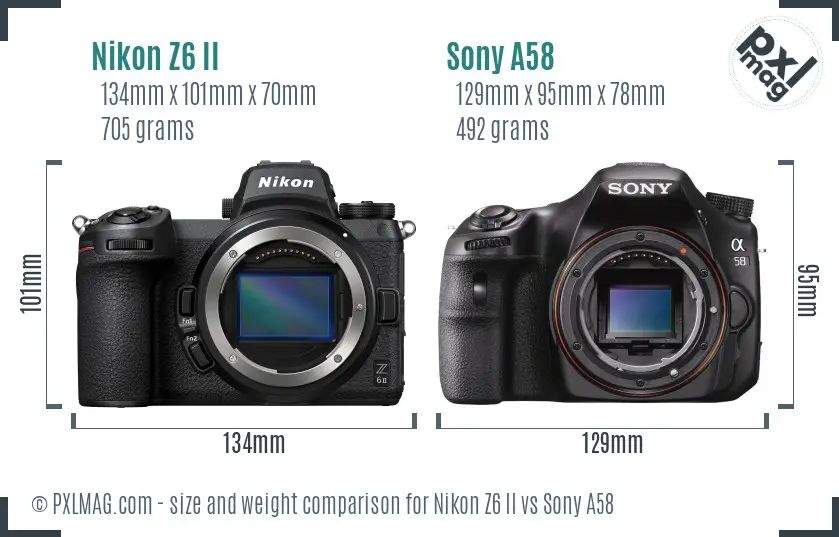 Nikon Z6 II vs Sony A58 size comparison Nikon Z6 II vs Sony A58 size comparison