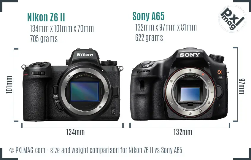 Nikon Z6 II vs Sony A65 size comparison