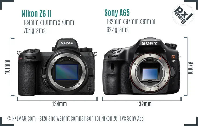 Nikon Z6 II vs Sony A65 size comparison Nikon Z6 II vs Sony A65 size comparison