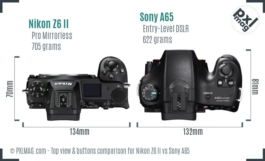 Nikon Z6 II vs Sony A65 top view buttons comparison
