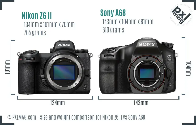 Nikon Z6 II vs Sony A68 size comparison