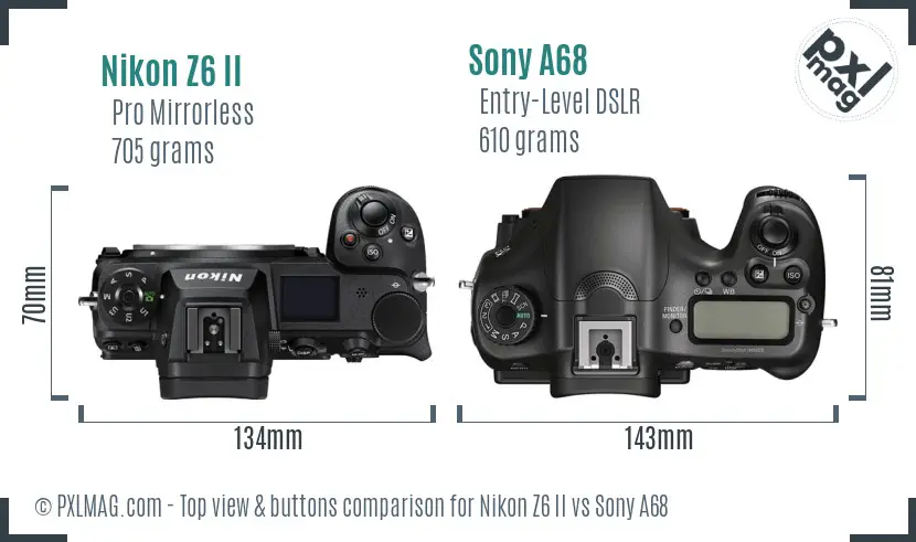 Nikon Z6 II vs Sony A68 top view buttons comparison