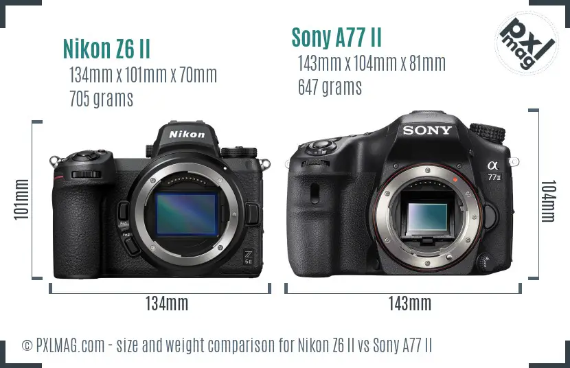 Nikon Z6 II vs Sony A77 II size comparison Nikon Z6 II vs Sony A77 II size comparison