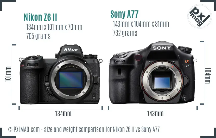 Nikon Z6 II vs Sony A77 size comparison