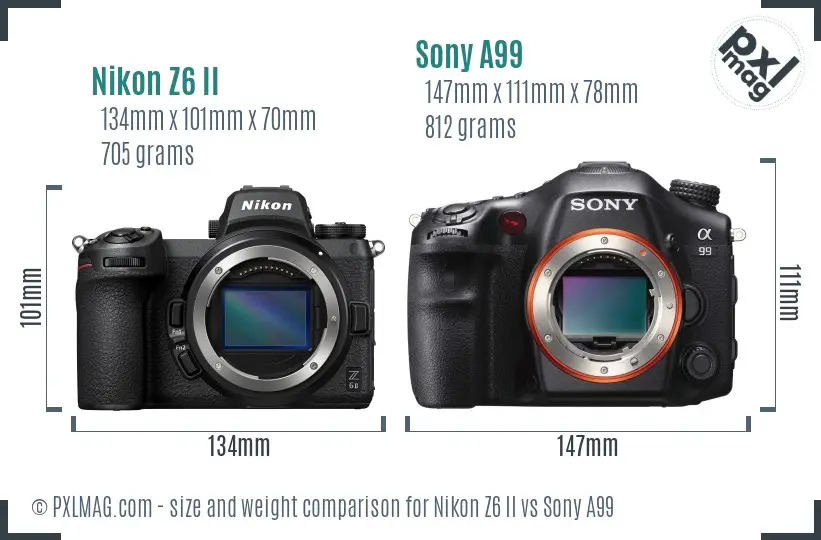 Nikon Z6 II vs Sony A99 size comparison