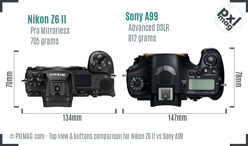 Nikon Z6 II vs Sony A99 top view buttons comparison