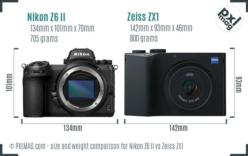 Nikon Z6 II vs Zeiss ZX1 size comparison