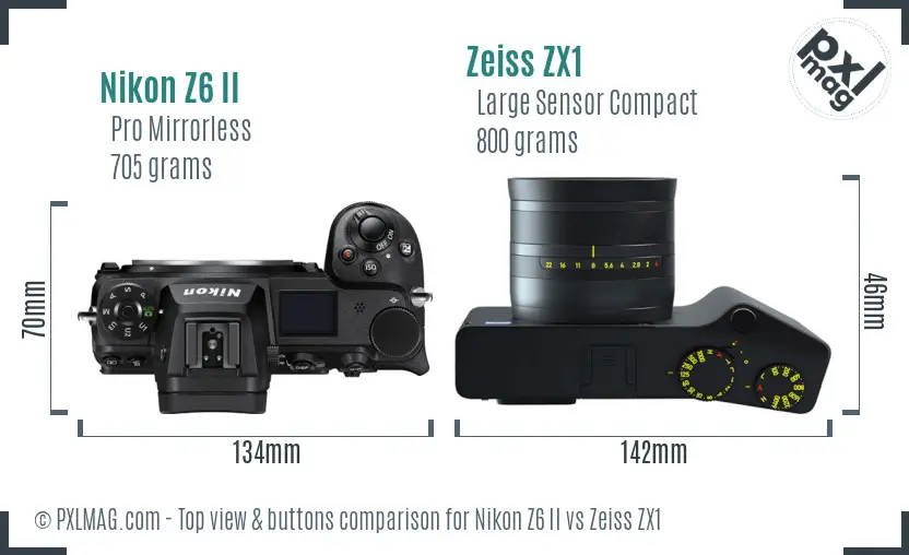 Nikon Z6 II vs Zeiss ZX1 top view buttons comparison