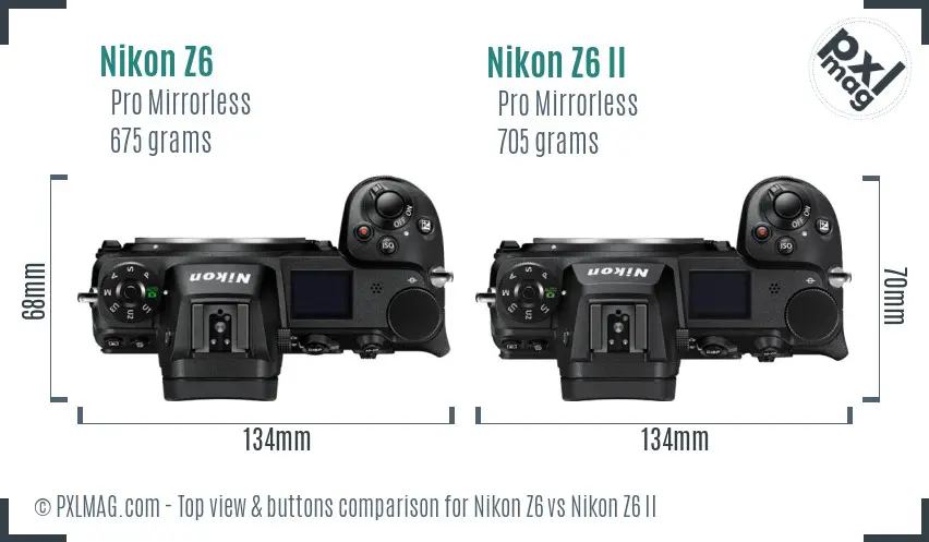Nikon Z6 vs Nikon Z6 II top view buttons comparison