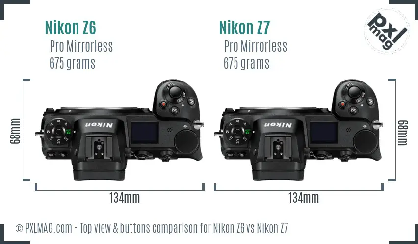 Nikon Z6 vs Nikon Z7 top view buttons comparison