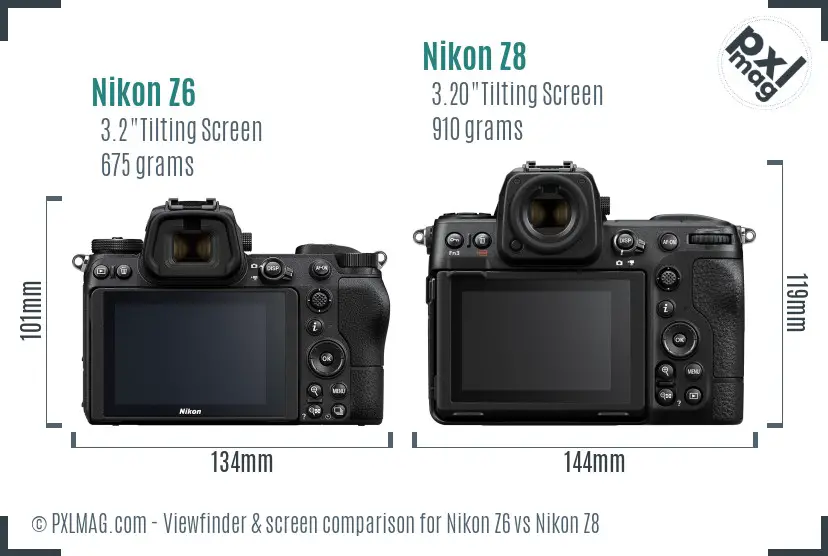 Nikon Z6 vs Nikon Z8 Screen and Viewfinder comparison