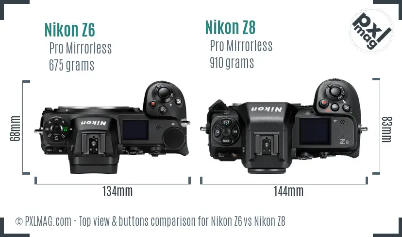 Nikon Z6 vs Nikon Z8 top view buttons comparison