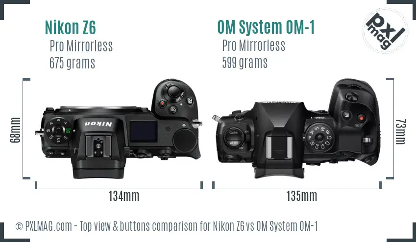 Nikon Z6 vs OM System OM-1 top view buttons comparison