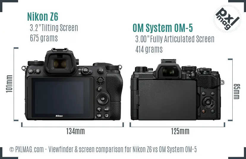 Nikon Z6 vs OM System OM-5 Screen and Viewfinder comparison