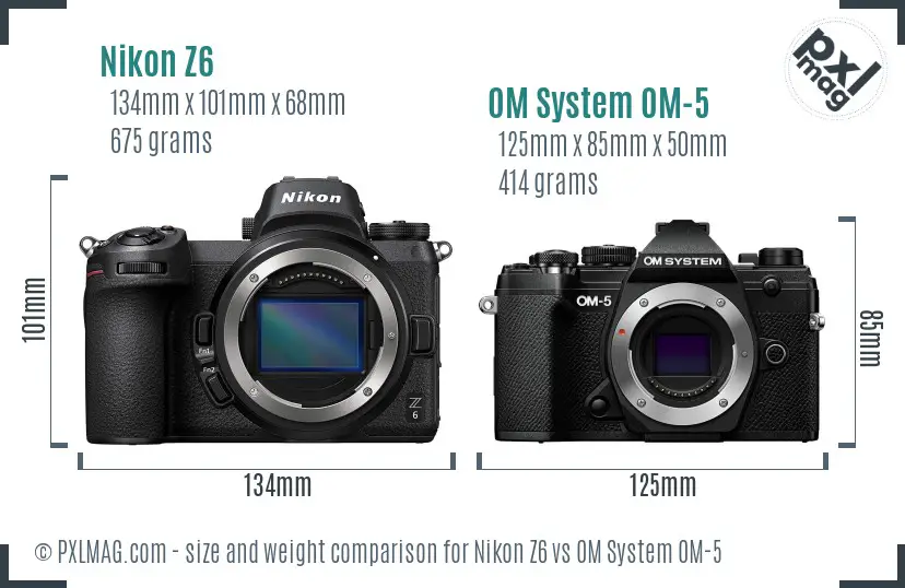 Nikon Z6 vs OM System OM-5 size comparison