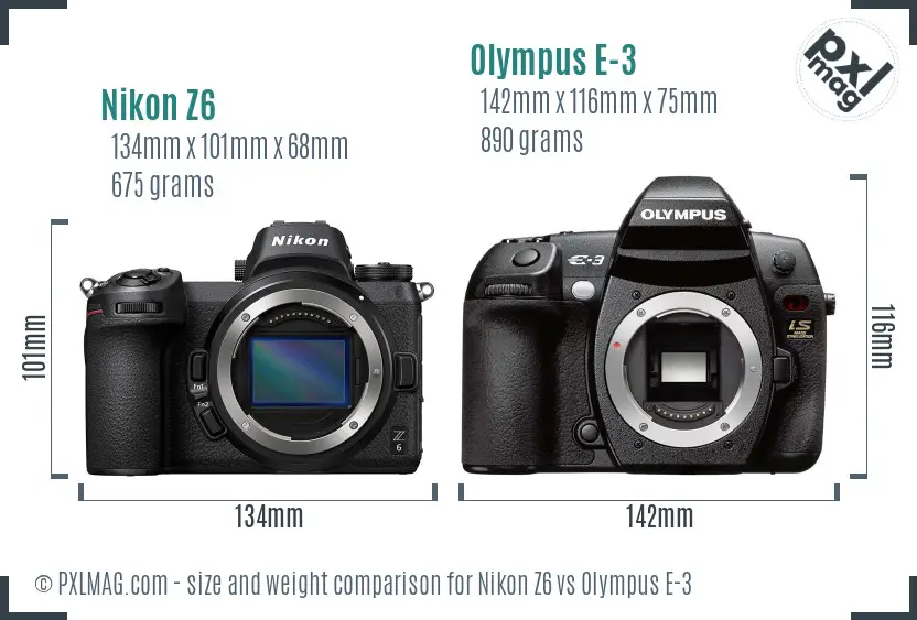 Nikon Z6 vs Olympus E-3 size comparison