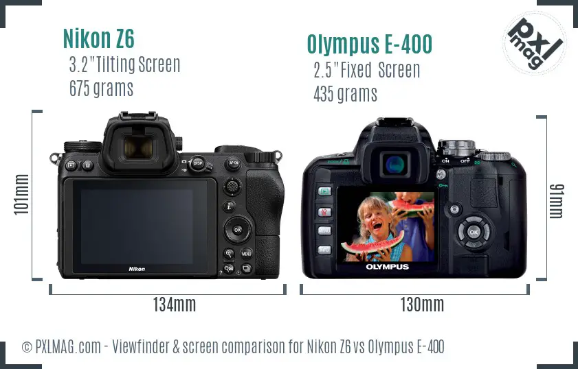 Nikon Z6 vs Olympus E-400 Screen and Viewfinder comparison