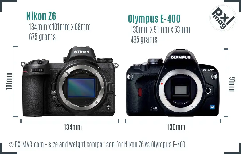 Nikon Z6 vs Olympus E-400 size comparison