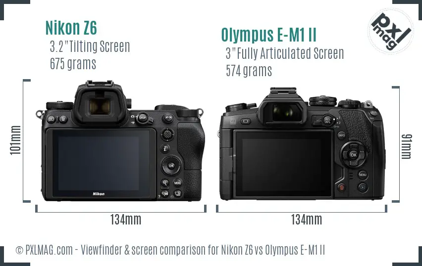 Nikon Z6 vs Olympus E-M1 II Screen and Viewfinder comparison