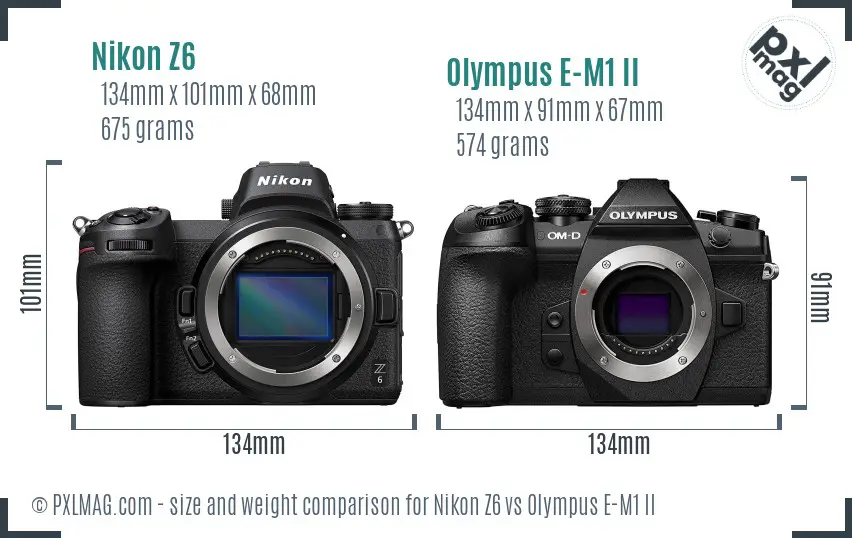Nikon Z6 vs Olympus E-M1 II size comparison