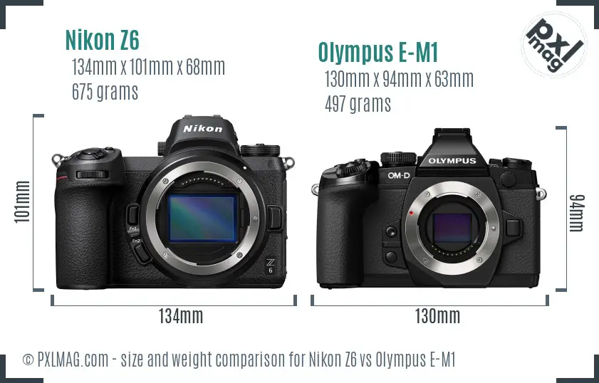 Nikon Z6 vs Olympus E-M1 size comparison