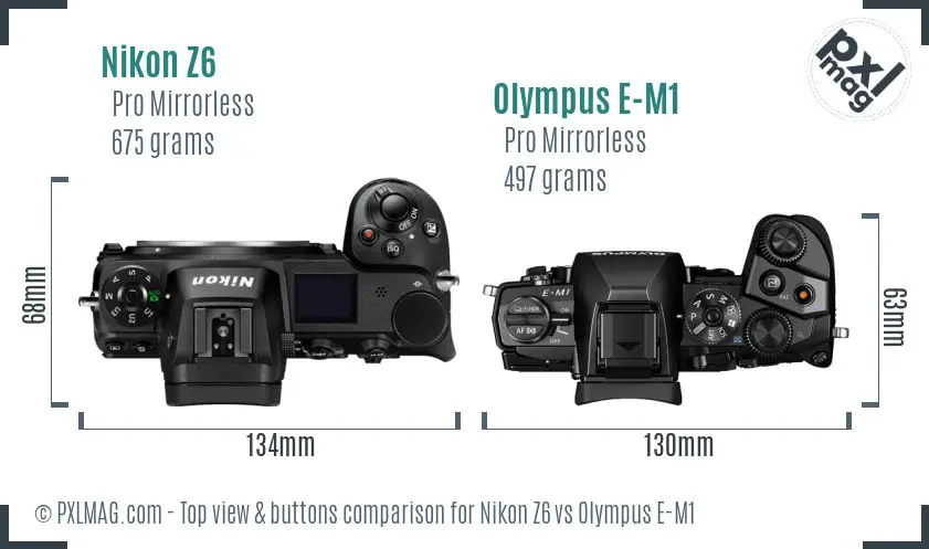 Nikon Z6 vs Olympus E-M1 top view buttons comparison