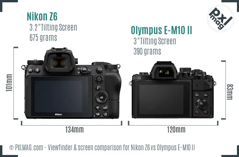 Nikon Z6 vs Olympus E-M10 II Screen and Viewfinder comparison