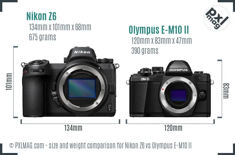 Nikon Z6 vs Olympus E-M10 II size comparison