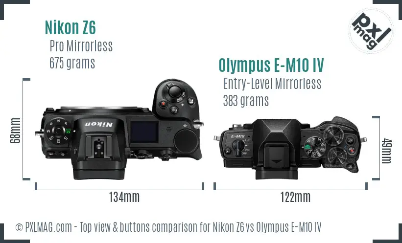 Nikon Z6 vs Olympus E-M10 IV top view buttons comparison